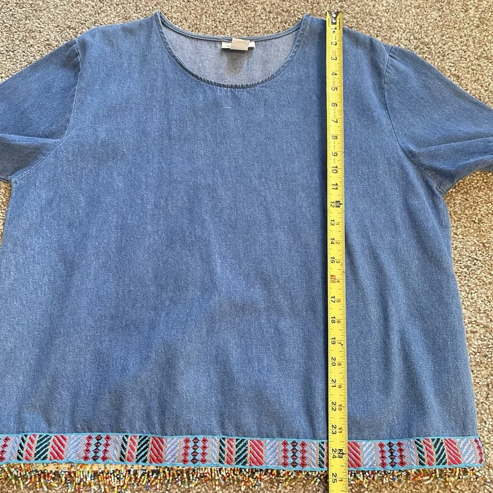Vtg Women's‎ Beaded Denim Top Cropped Pants Set XL Grandmacore Tribal